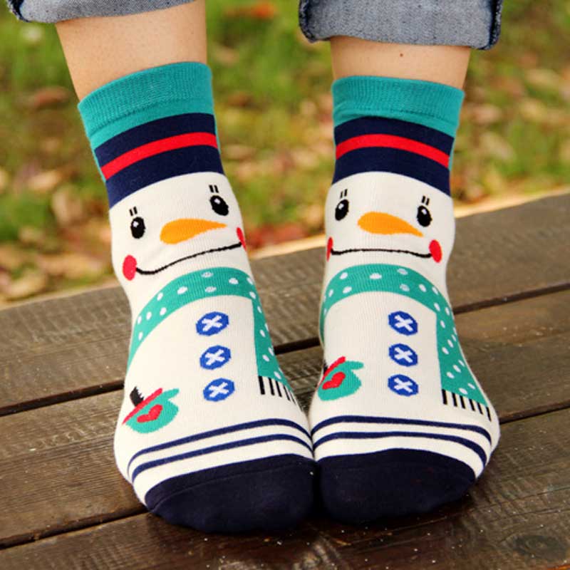 Christmas Female Cartoon Santa Elk Happy Socks 4 Designs Moose Funny Winter Ankle Cotton Socks