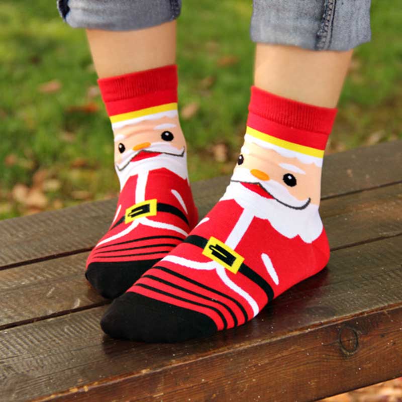 Christmas Female Cartoon Santa Elk Happy Socks 4 Designs Moose Funny Winter Ankle Cotton Socks