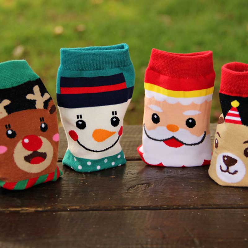Christmas Female Cartoon Santa Elk Happy Socks 4 Designs Moose Funny Winter Ankle Cotton Socks