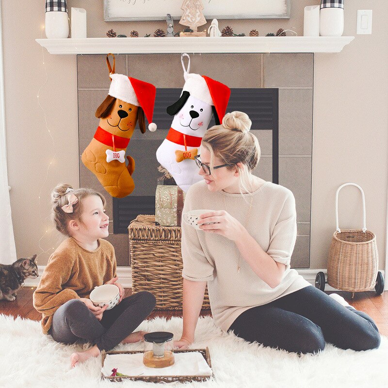 Cute Dog with Bone Christmas Stockings
