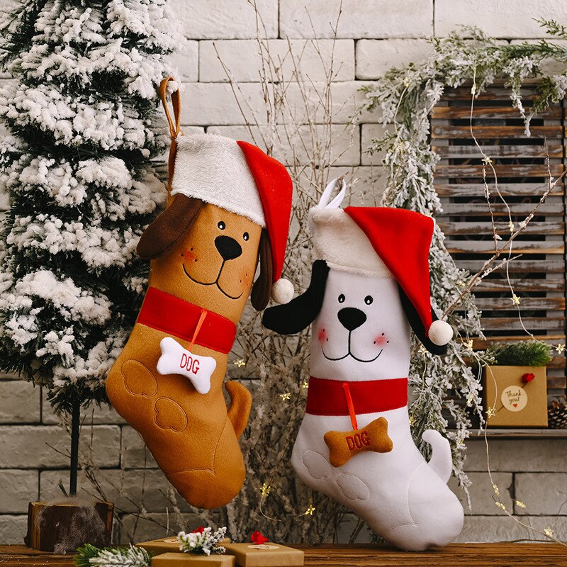 Cute Dog with Bone Christmas Stockings