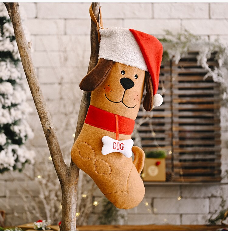 Cute Dog with Bone Christmas Stockings