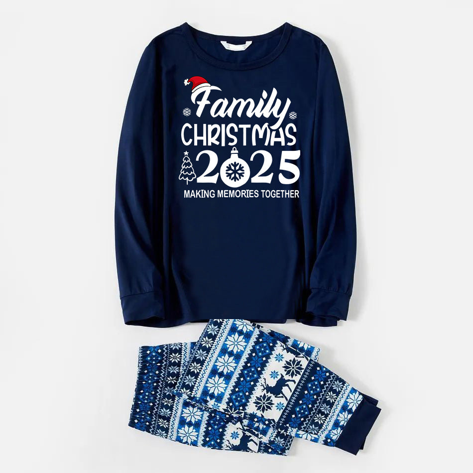 "Family Christmas 2025 " Text Print Blue Family Matching Pajamas