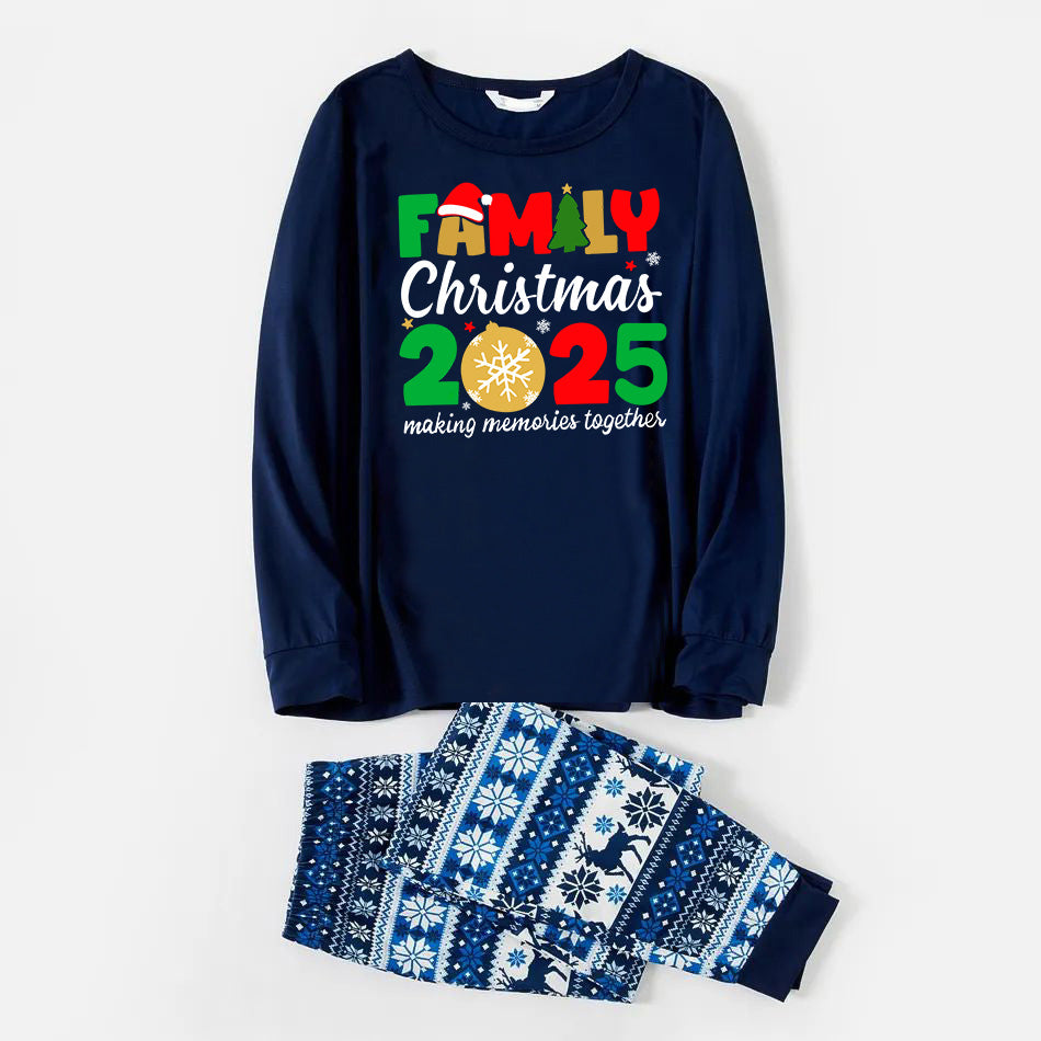 Cute Family Christmas 2025 Text Print Blue Family Christmas Matching Pajamas