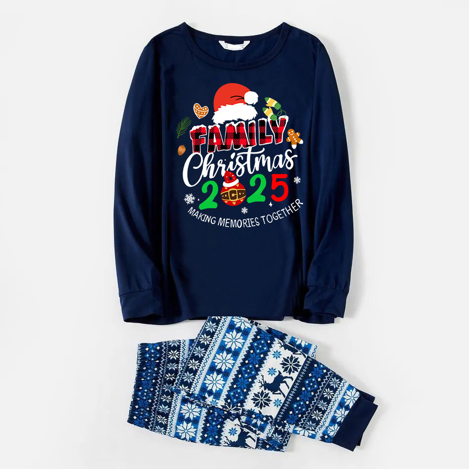 Family Christmas 2025 Making Memories Together Text Print Blue Family Matching Pajamas