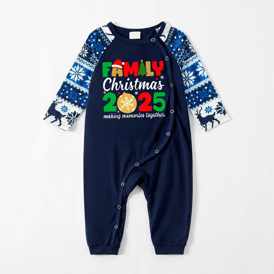 Cute Family Christmas 2025 Text Print Blue Family Christmas Matching Pajamas