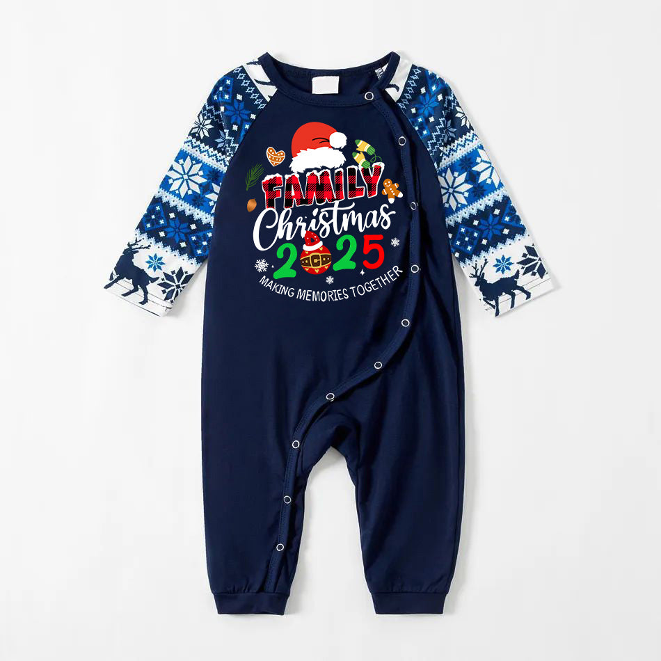 Family Christmas 2025 Making Memories Together Text Print Blue Family Matching Pajamas