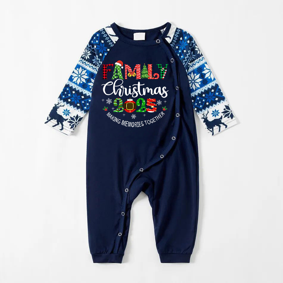 Family 2025 Christmas Pattern Print Blue Family Matching Pajamas