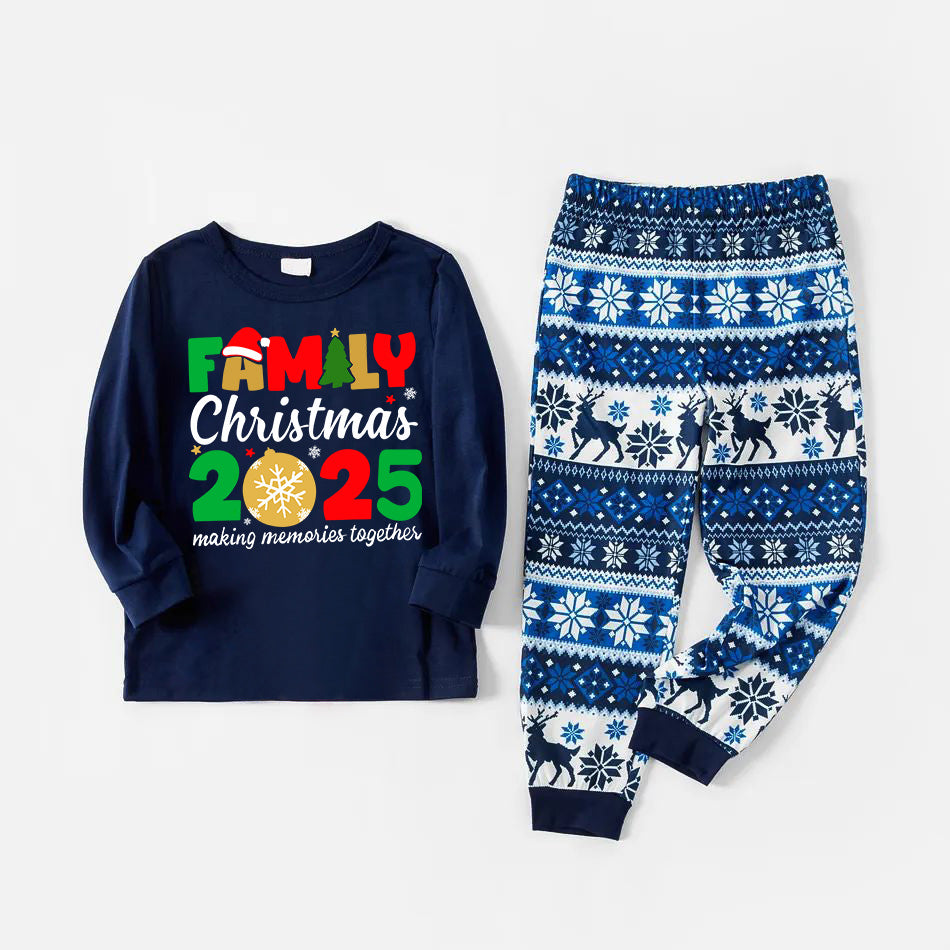 Cute Family Christmas 2025 Text Print Blue Family Christmas Matching Pajamas