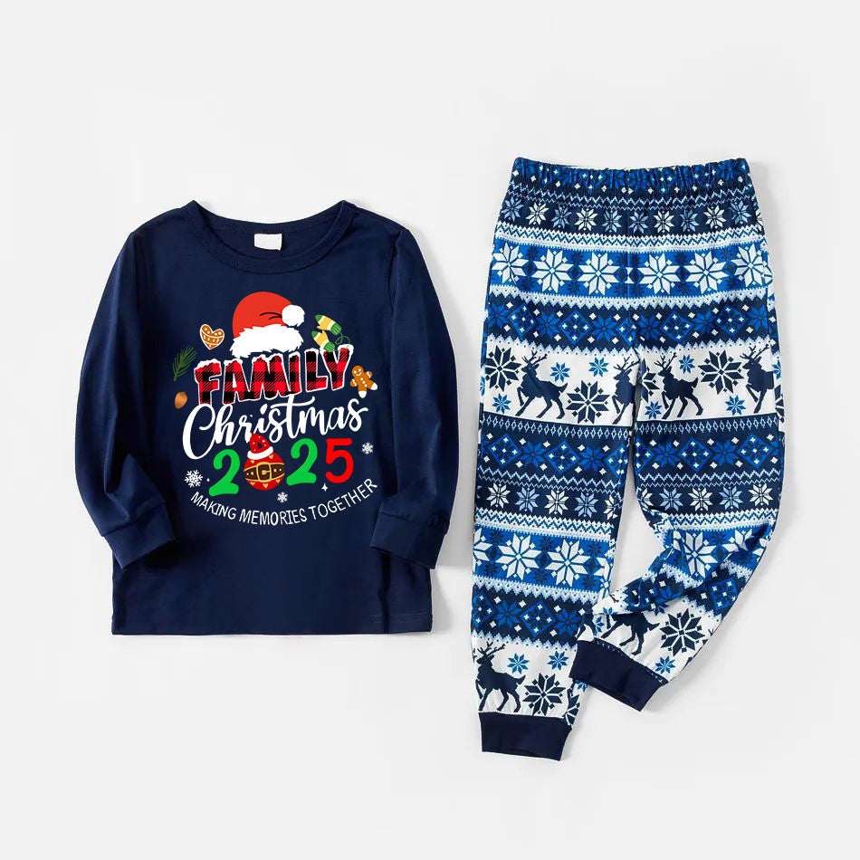 Family Christmas 2025 Making Memories Together Text Print Blue Family Matching Pajamas