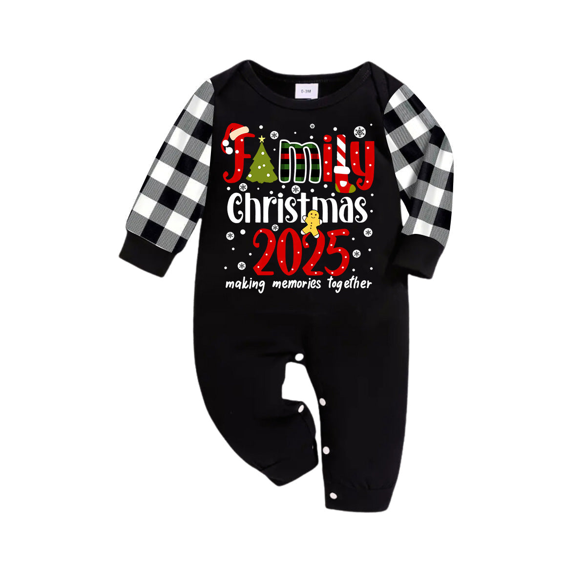 Cute "Family Christmas 2025" Text Print Black and White Plaid Family Matching Pajamas