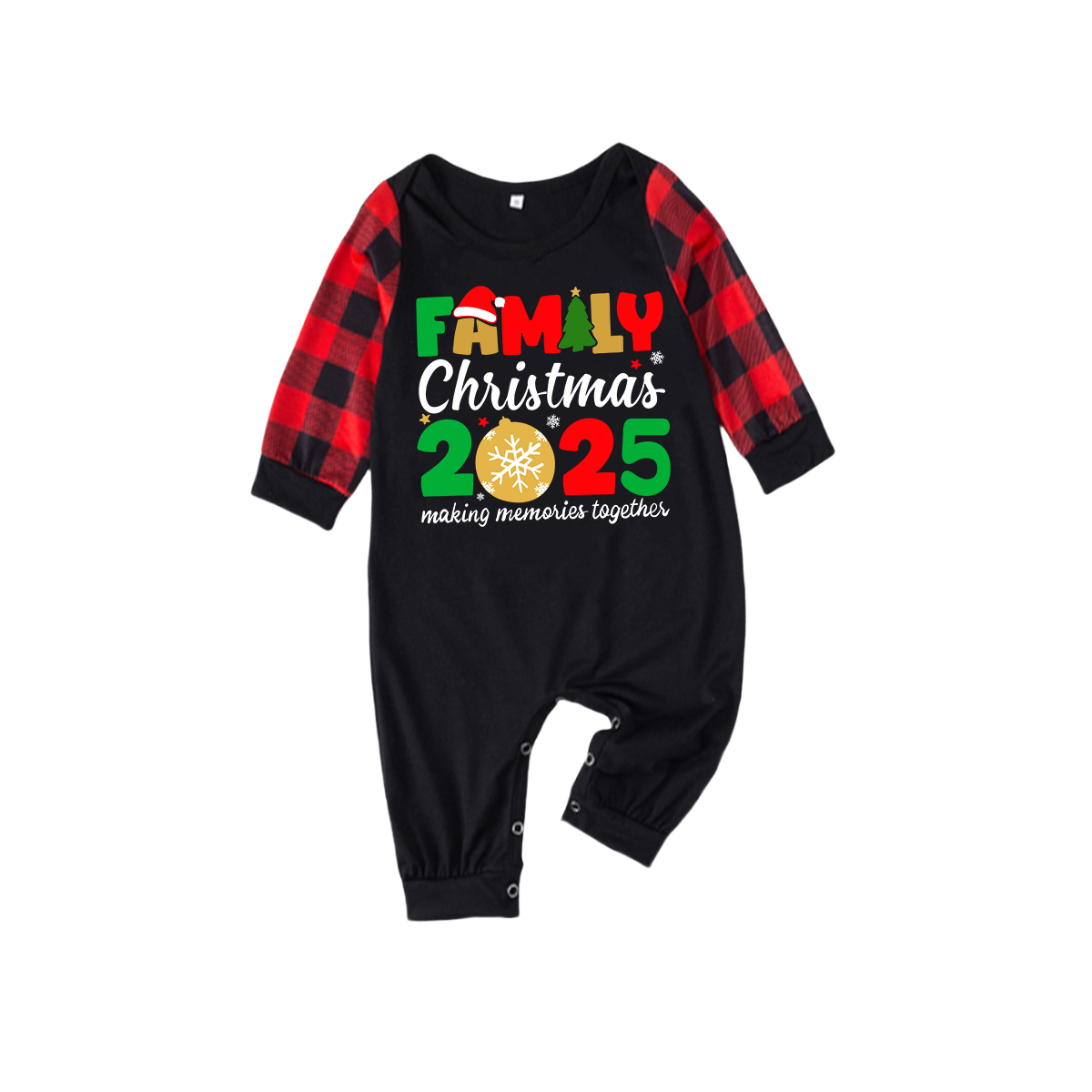Cute "Family Christmas 2025" Text Print Black & Red Plaid Family Matching Pajamas