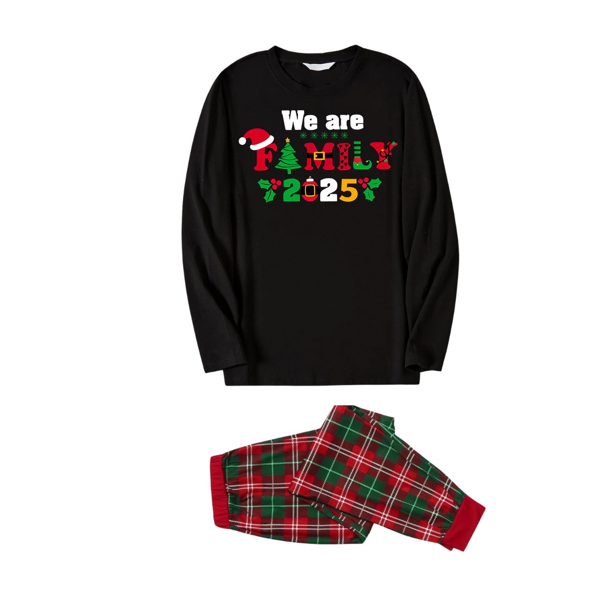 "We Are Family 2025" Coloful Text Pattern Black Long Sleeve Top
