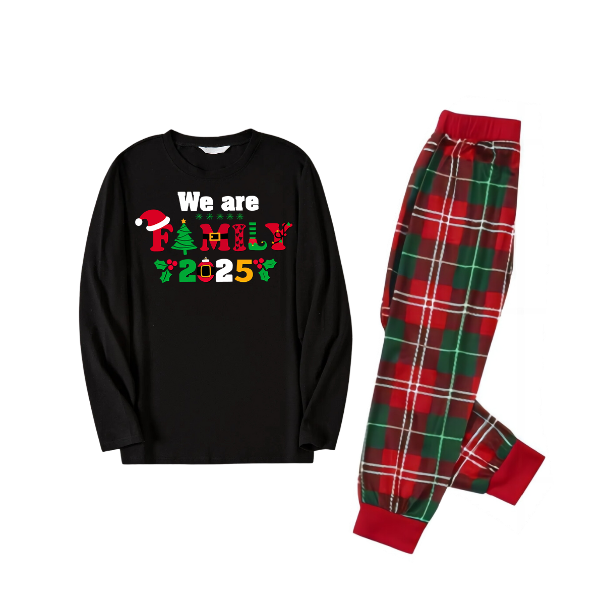 "We Are Family 2025" Coloful Text Pattern Black Long Sleeve Top