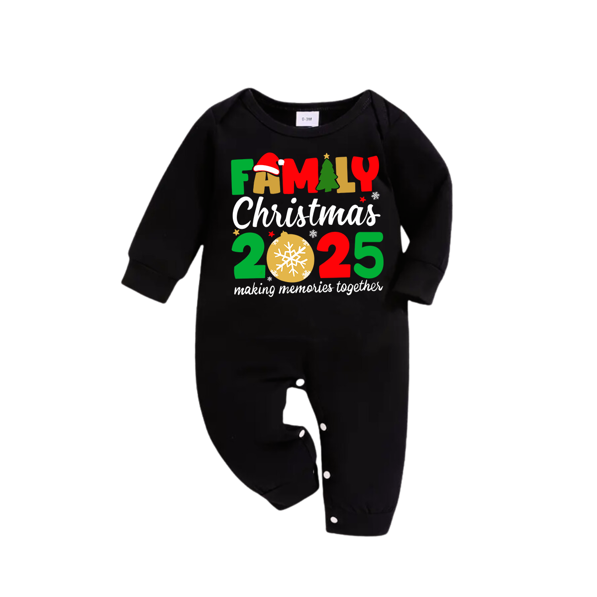 "Family Christmas 2025" Cute Pattern Printed Black and Green Plaid Family Matching Pajamas