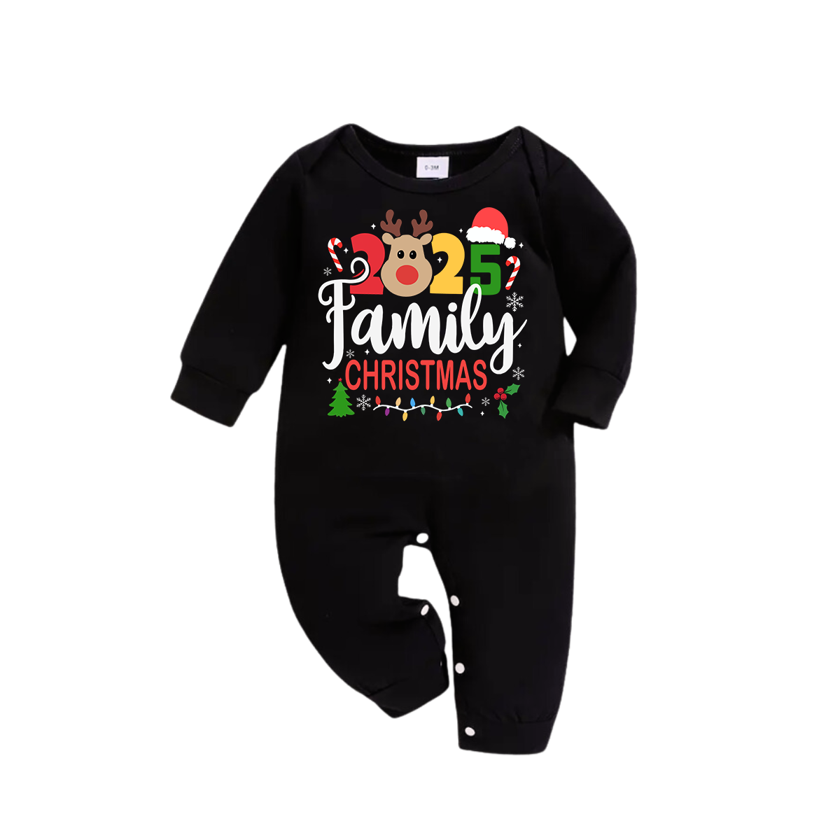 Cute Deer and "Family Christmas 2025" Print Black and Green Plaid Family Matching Pajamas