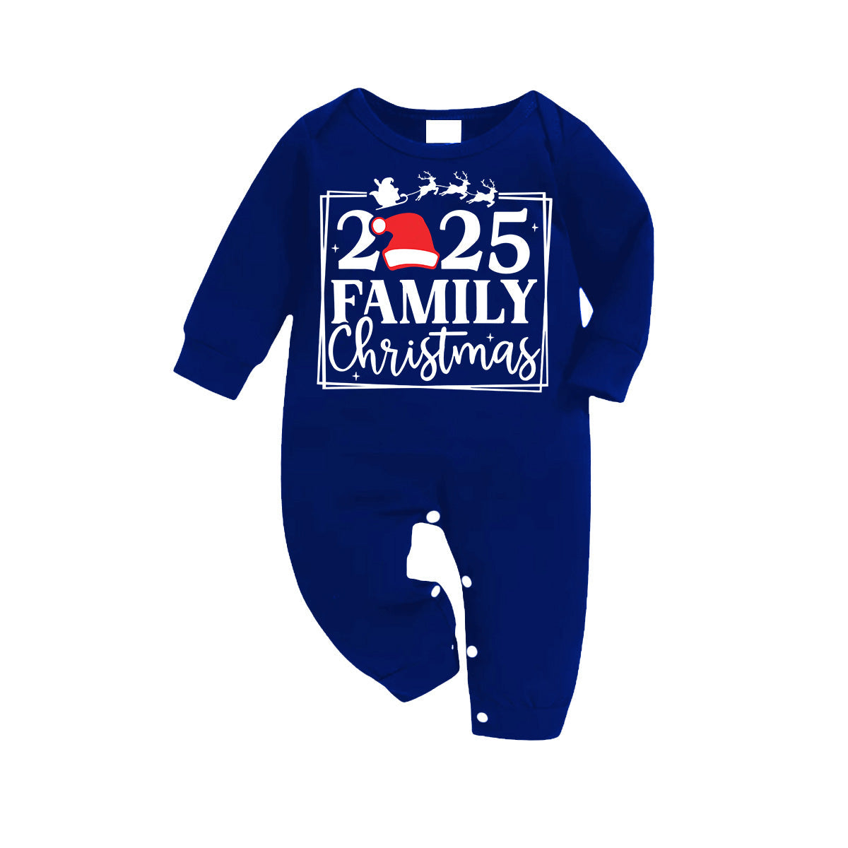 "2025 Family Christmas" Text and Reindeer Printed Blue and White Plaid Family Matching Pajamas