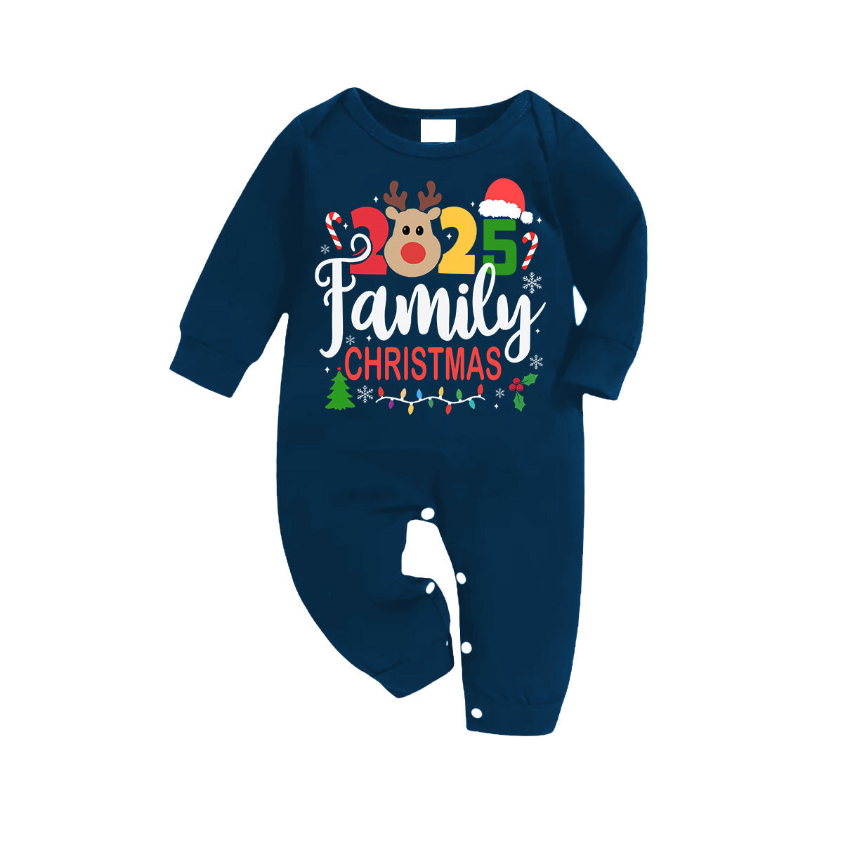 "Family Christmas 2025" Text and Deer Prints Blue Long Sleeve Top With Blue Plaid Family Matching Pajamas