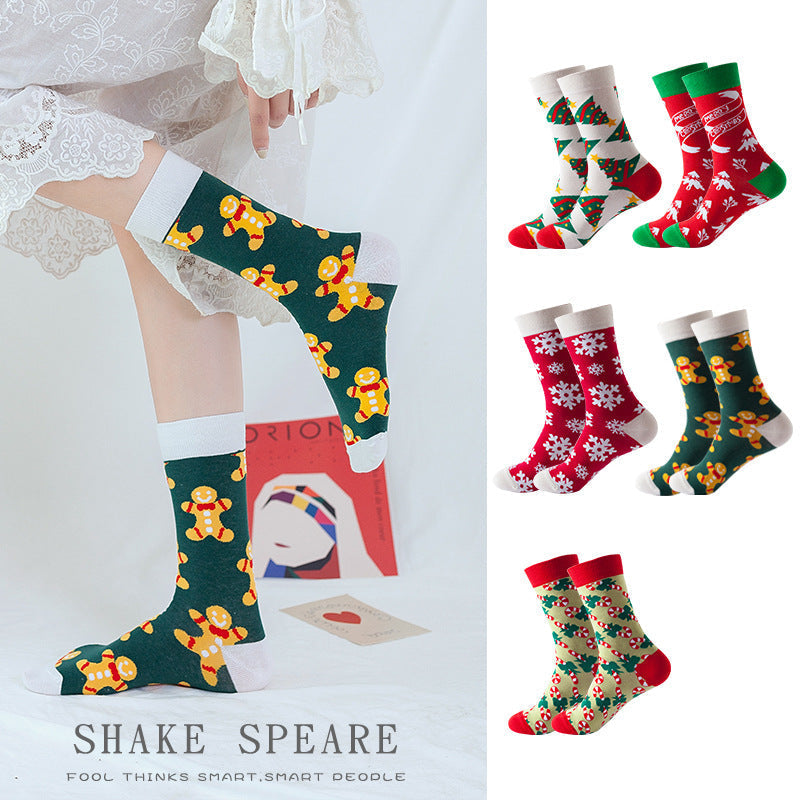 Christmas Stockings Christmas Tree Snowflake Cartoon Socks 5 Pairs