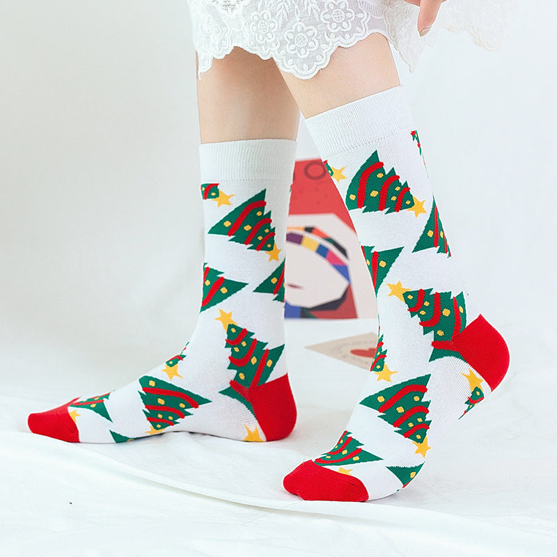Christmas Stockings Christmas Tree Snowflake Cartoon Socks 5 Pairs