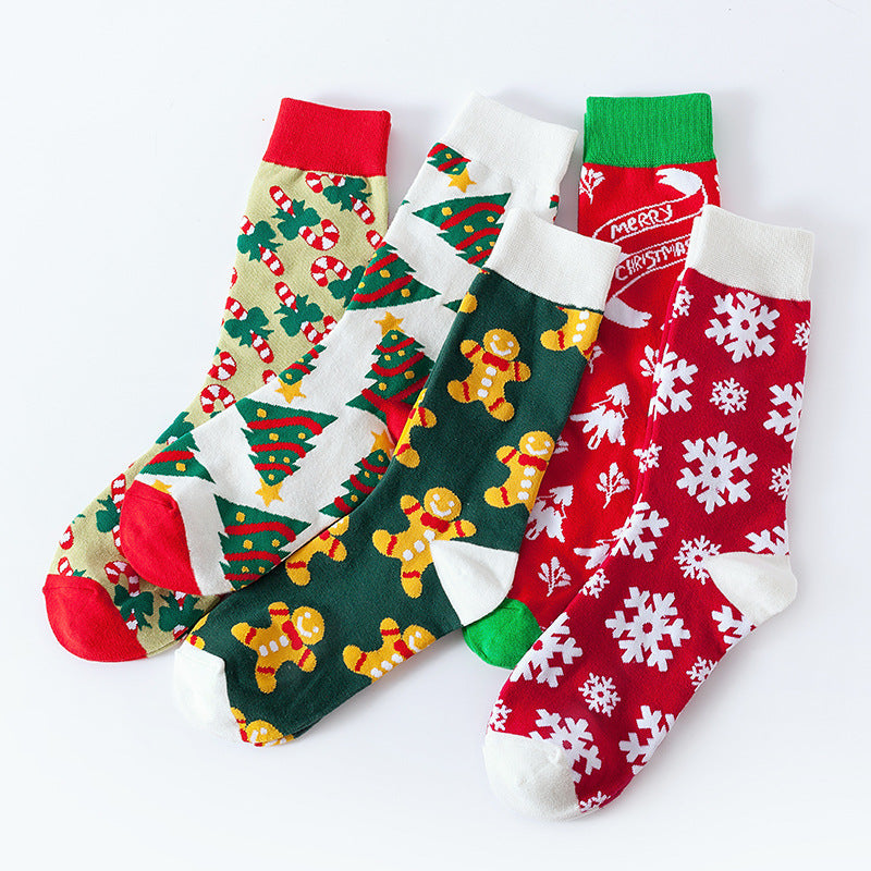 Christmas Stockings Christmas Tree Snowflake Cartoon Socks 5 Pairs