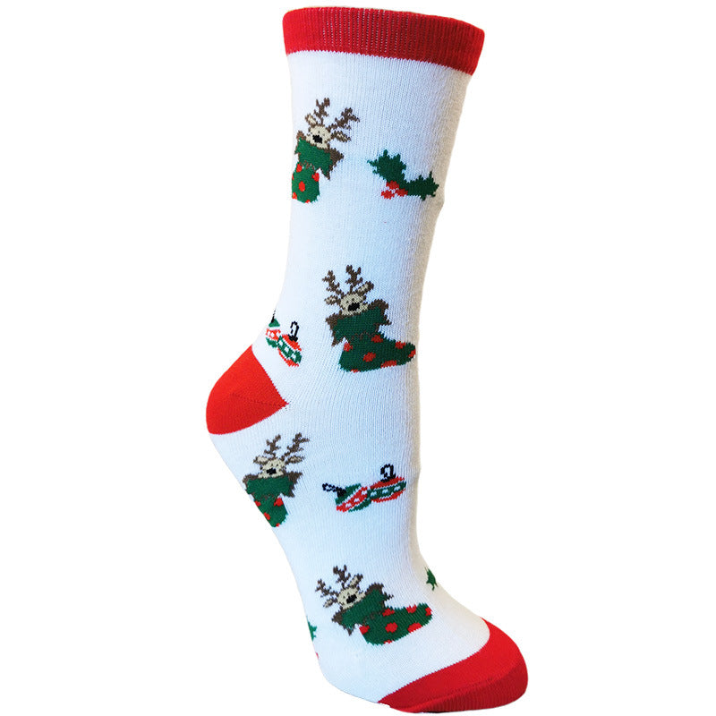 Christmas New Elk Santa Claus Snowflake Triangle Love Bell Long Cotton Socks 3/6Pairs