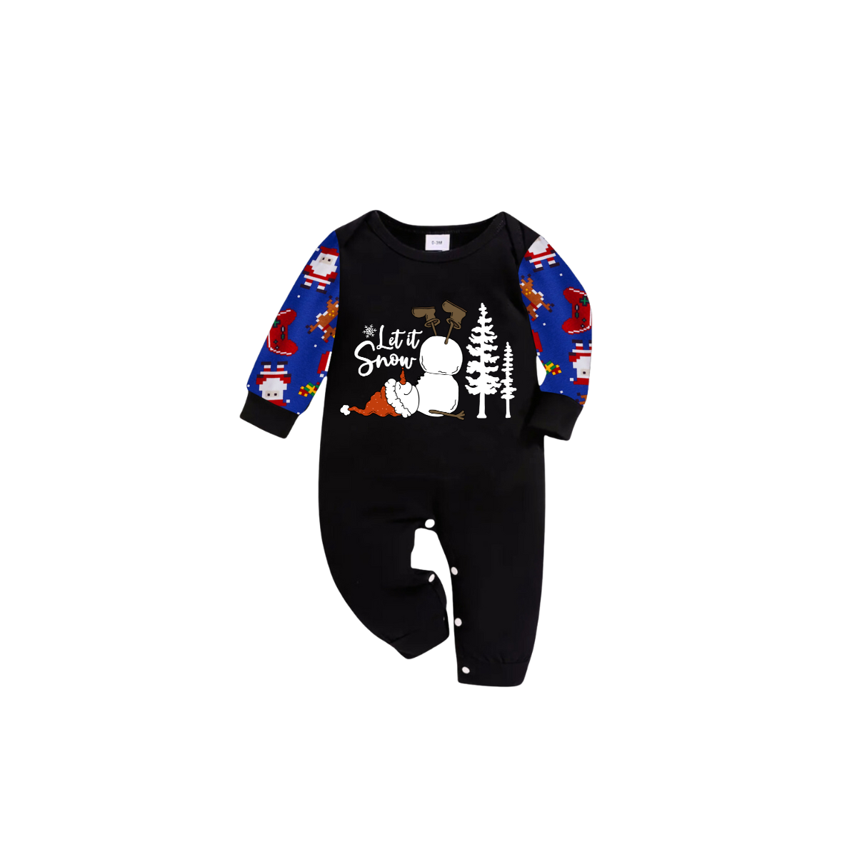 Let It Snow Family Christmas Pajamas - Black & Blue Santa Print