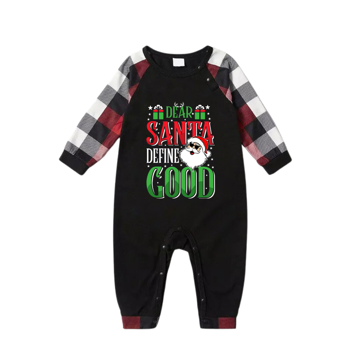 "Dear Santa Define Good" Slogan Printed Red&Black&White Plaid Matching Pajamas
