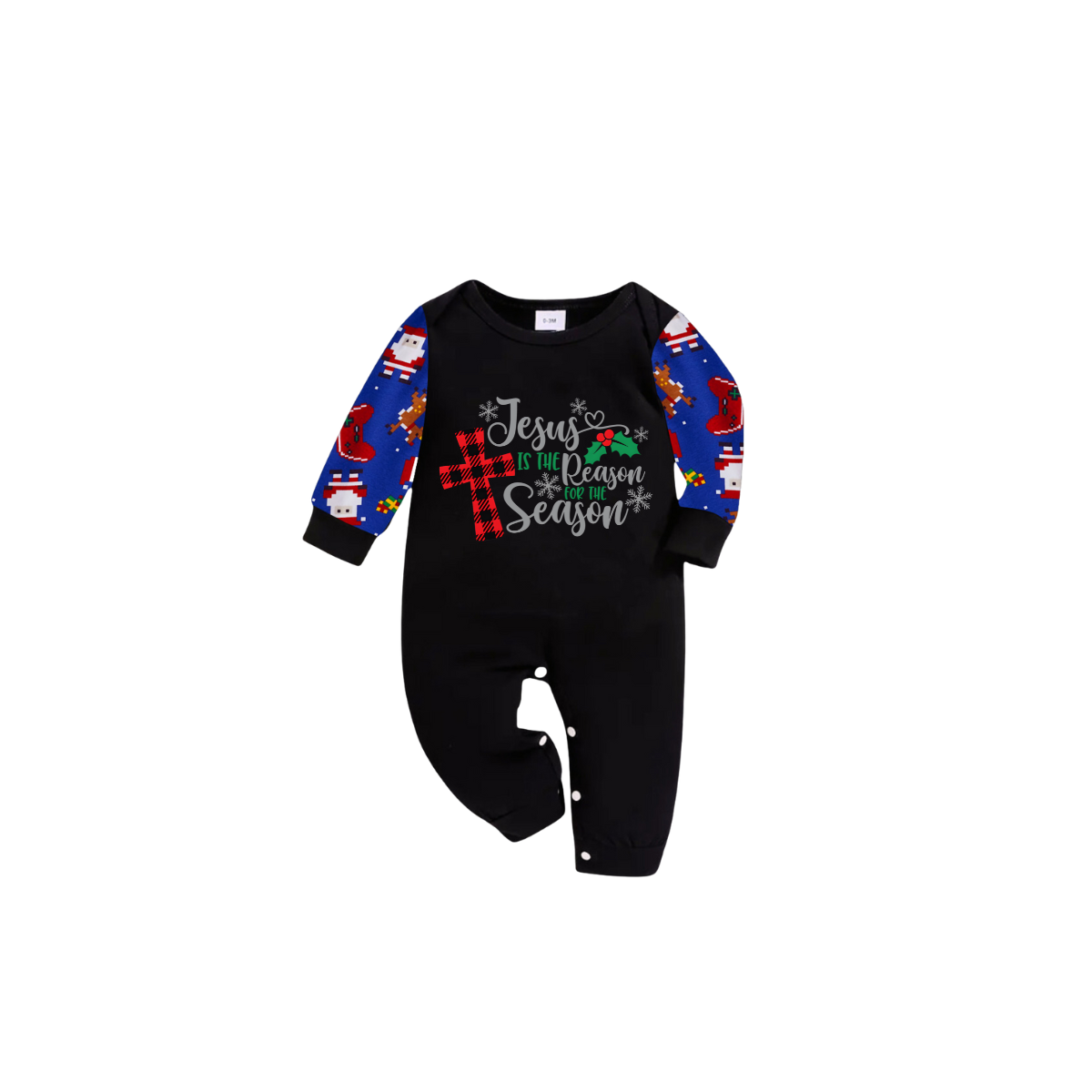 Matching Family Christmas Pajamas Jesus Is the Reason, Blue Santa Print