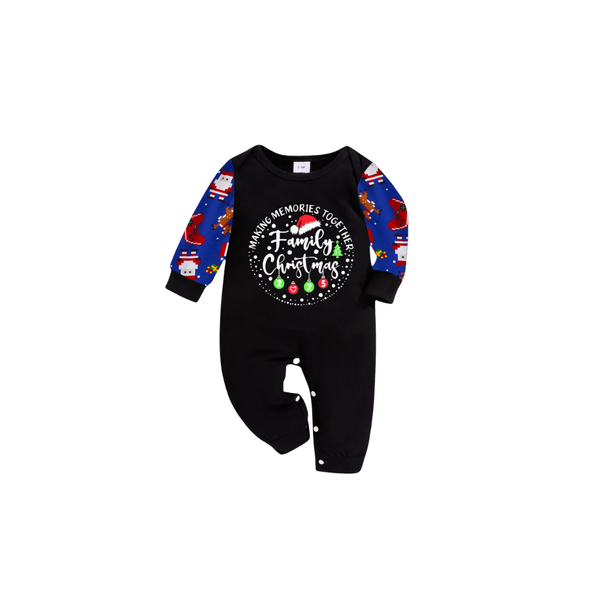 Making Memories Together Family Christmas 2025 Family Pajamas Set - Black Top, Blue Pants, Blue Christmas Cartoon Sleeves