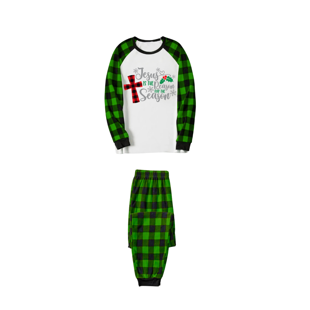Jesus Reason Christmas Pajamas - Green Buffalo Plaid