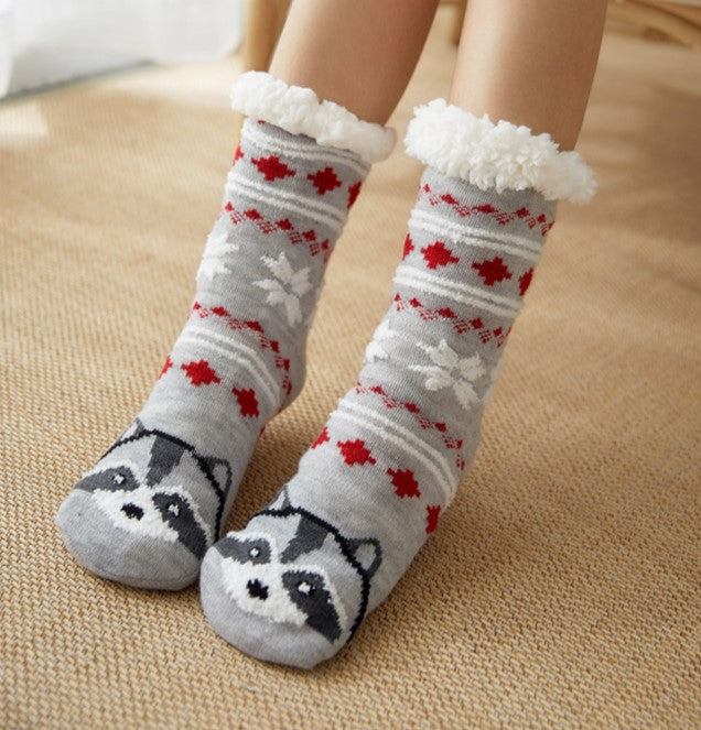 Christmas Floor Socks Adult Plus Fleece Home Sleeping Socks Carpet Sock Leg Cover Non-Slip