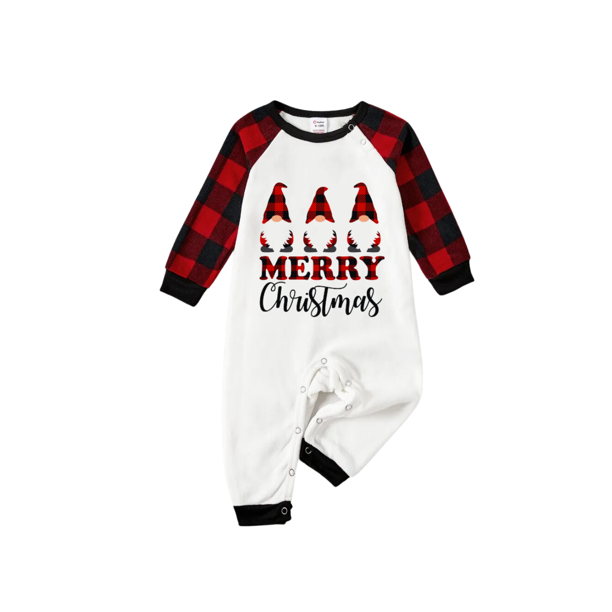 MERRY Christmas Letters And Santa Hat Printed White Long Sleeve Top with Red & Black Plaid Pants Family Pajamas