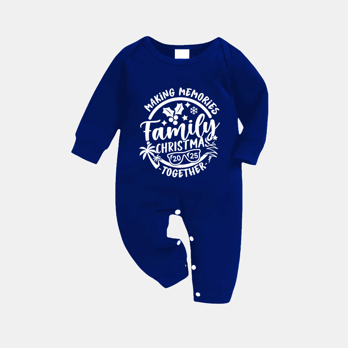 "2025 Family Christmas Making Memories Together" Printed Blue and White Plaid Family Matching Pajamas