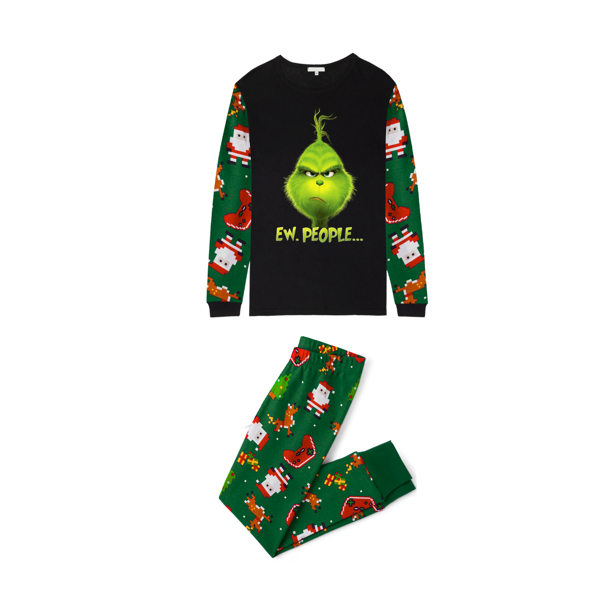 Grinch Ew, People..... Family Christmas Pajamas Green Santa Print