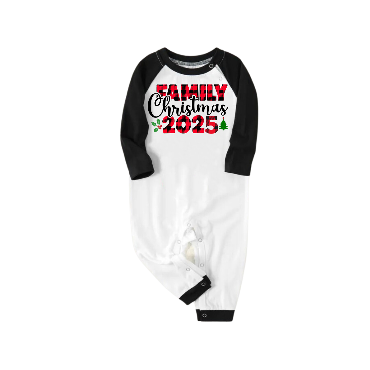 "Family Christmas 2025" Printed Green and Black Plaid Christmas Family Pajamas