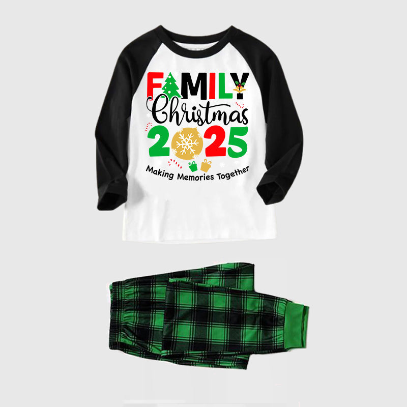 "Family Christmas 2025 Making Memories Together" Printed Green and Black Plaid Christmas Family Pajamas