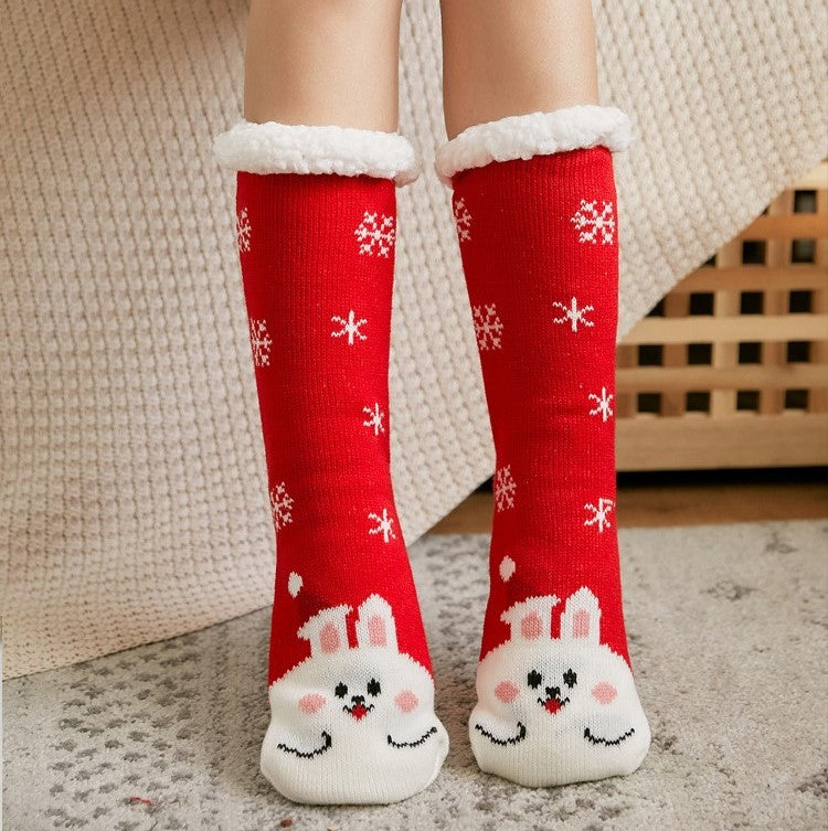 Christmas Floor Socks Adult Plus Fleece Home Sleeping Socks Carpet Sock Leg Cover Non-Slip