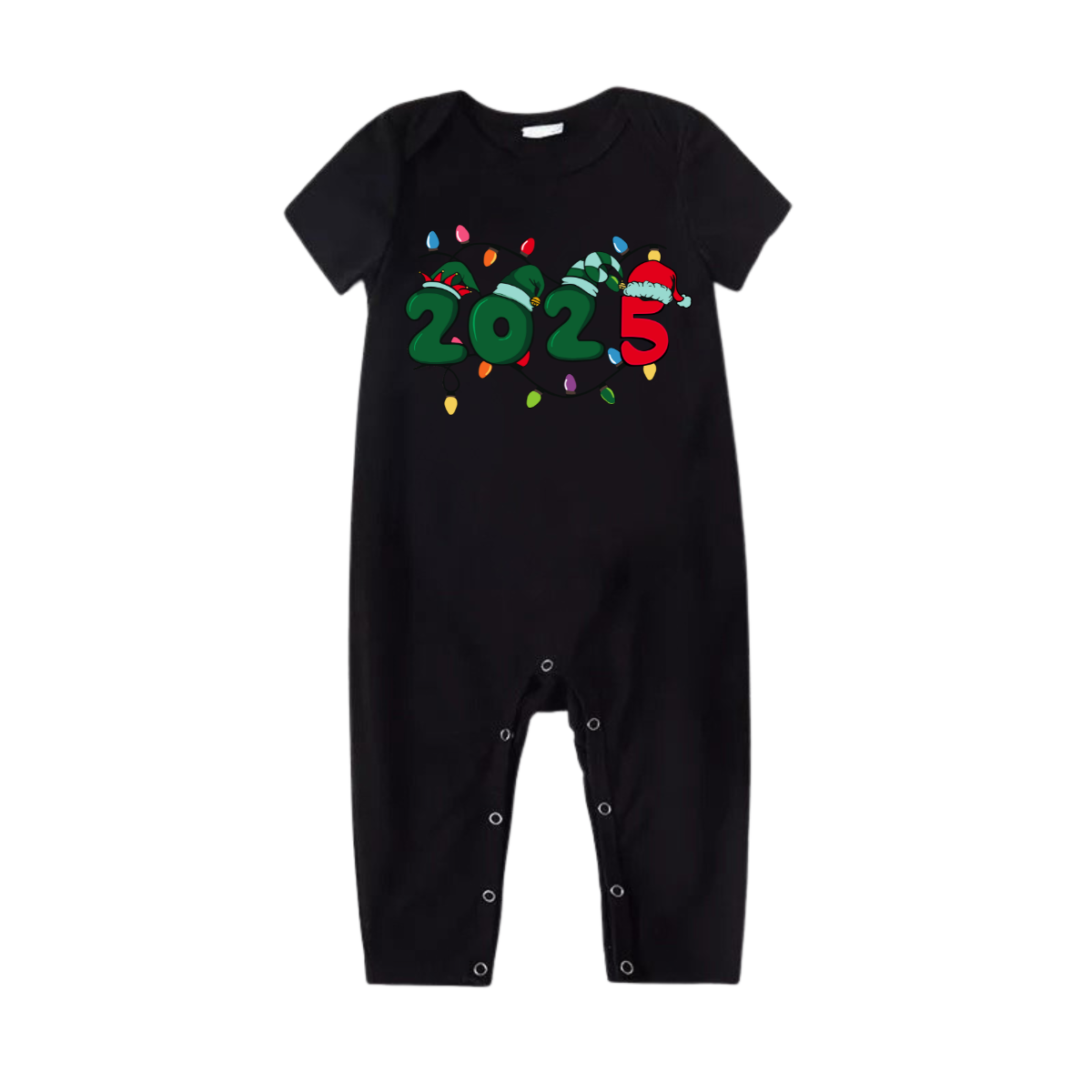 Christmas "2025" Letter Print Black Short Sleeve with Red & Black Plaid Pant Family Matching Pajamas