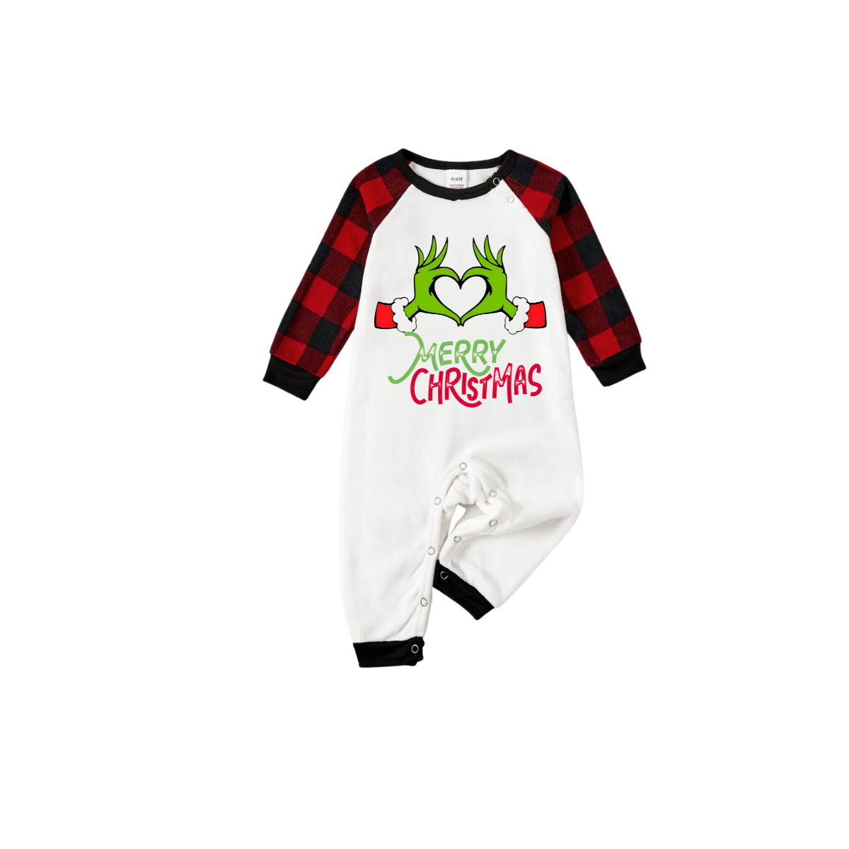 Merry Christmas 2025 Making Memories Family Pajamas Set - White Top, Red Pants, Red Buffalo Plaid Sleeves