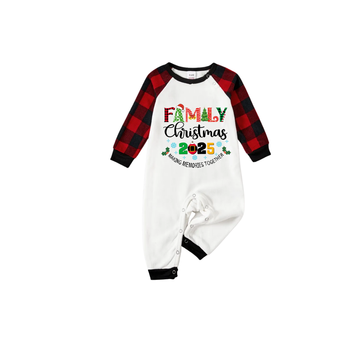 Christmas Gnomes Hanging with my Gnomies Family Pajamas Set - White Top, Red Plaid Pants, Red Plaid Sleeves, Gnome Print