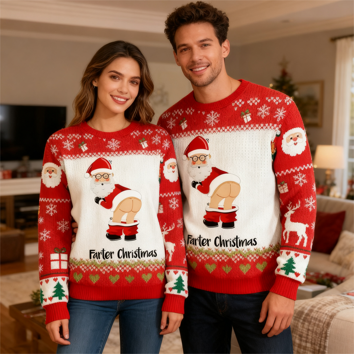 Goofy Santa Cartoon Pattern Ugly Sweater - Unisex Christmas Party Essential