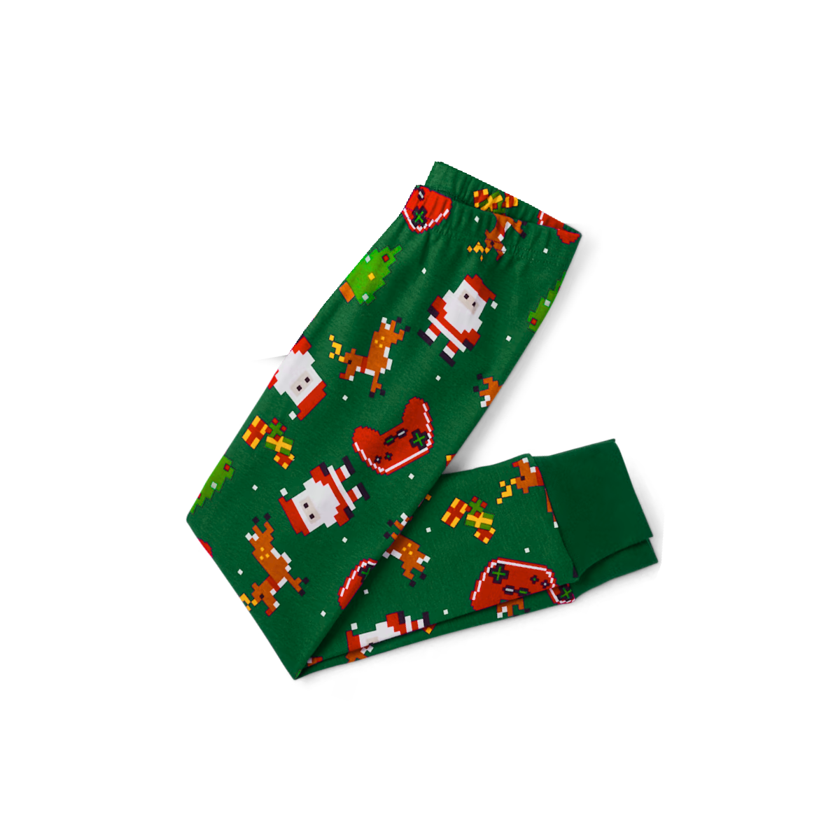 2025 Reindeer Family Christmas Family Pajamas Set - Black Top / Green Santa Print Pants / Green Santa Print Sleeves
