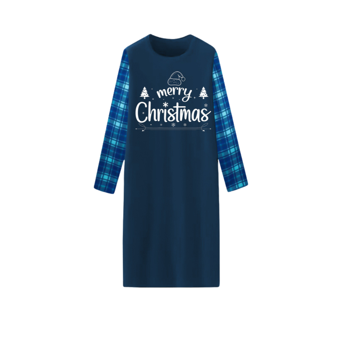 "Merry Christmas" White Letter 2025 Blue Long Sleeve Top With Blue Plaid Couple Matching Pajamas