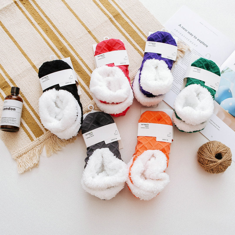 Stylish Black Gray Socks-Cozy Woolen Socks for Warmth Thick Floor Socks