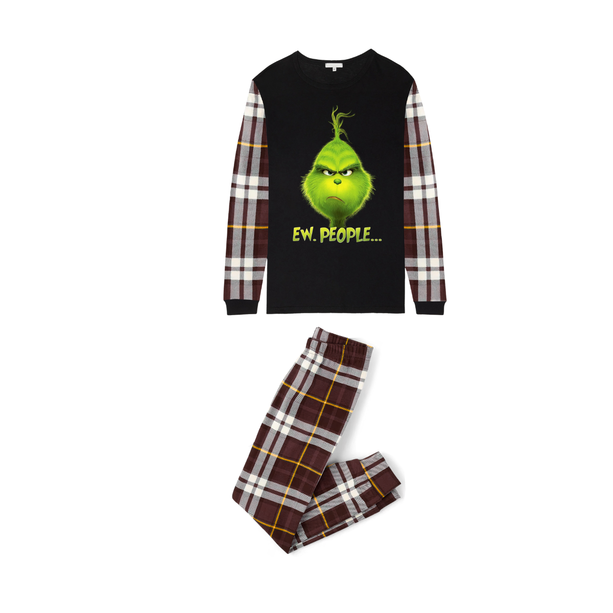 Grinch Ew, People..... Family Christmas Pajamas Brown Plaid