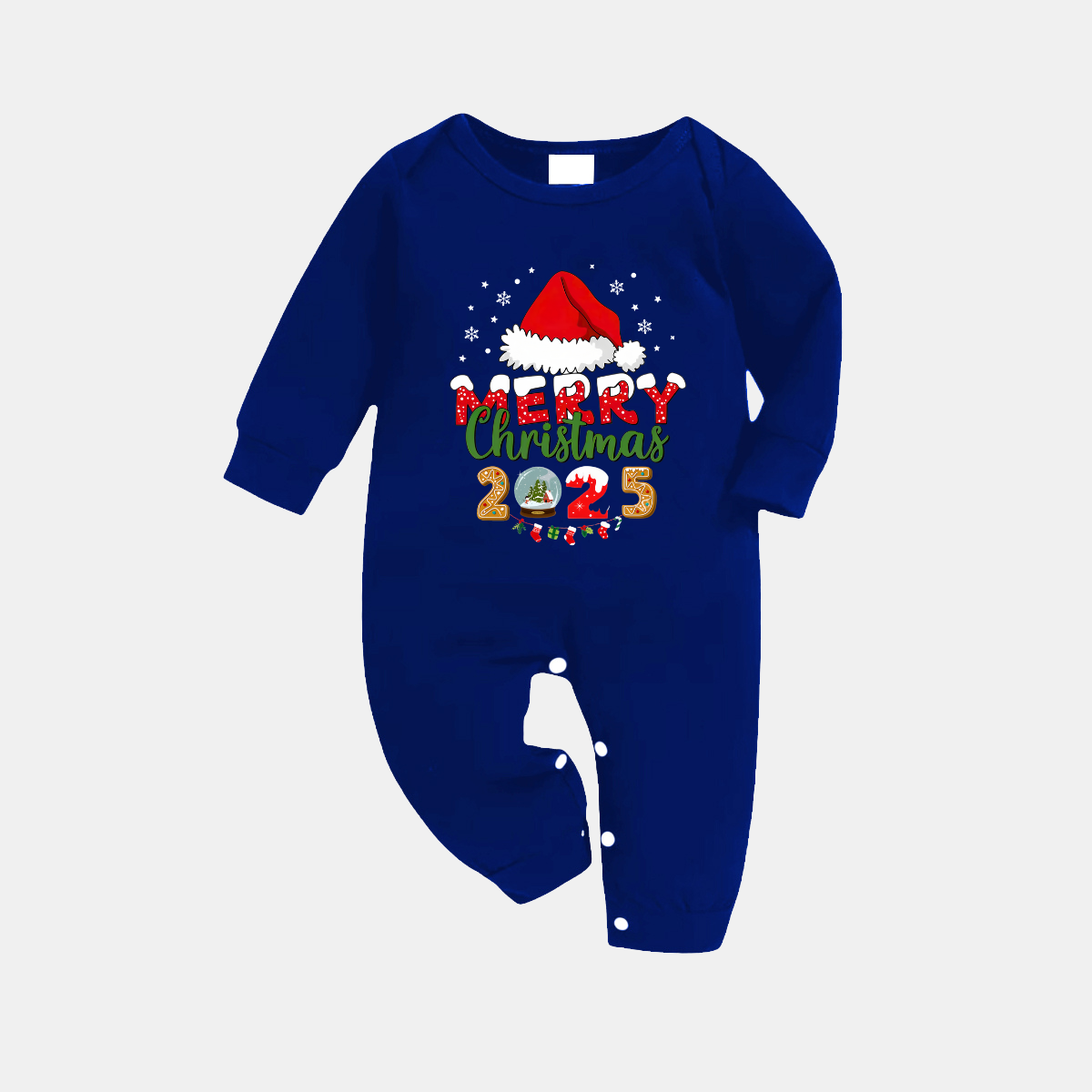 Navy & White Plaid Christmas Pajamas Set With Santa Hat and "Merry Christmas 2025" Text Print