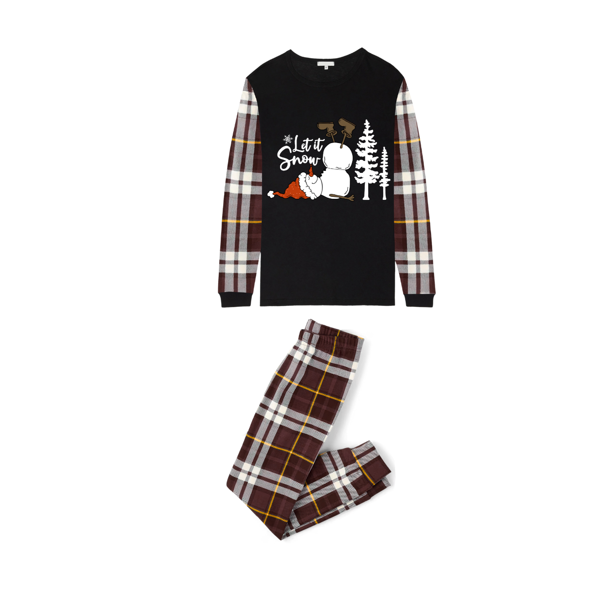 Let It Snow Family Christmas Pajamas - Black & Brown Plaid