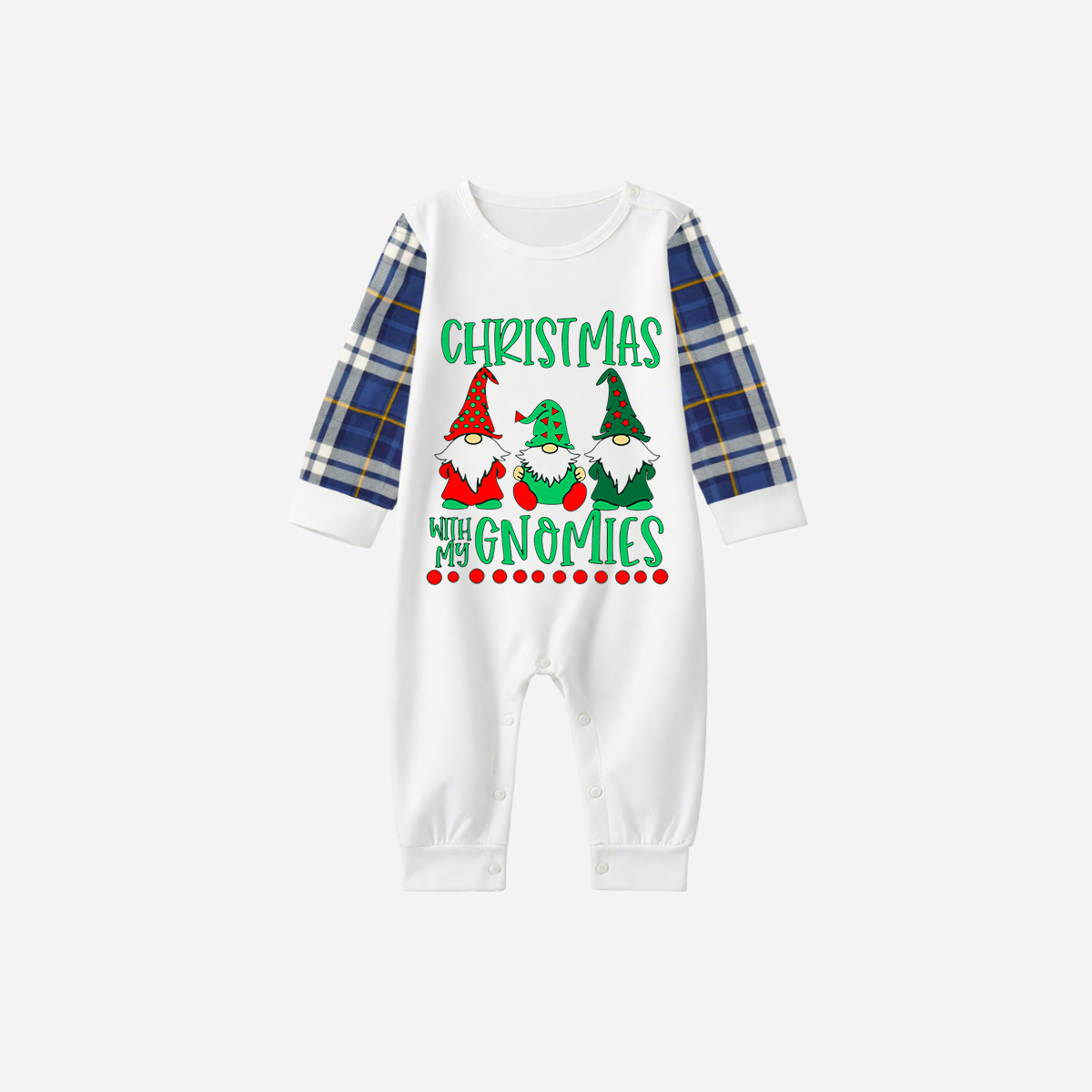 Blue Raglan Top Blue Plaid Christmas Pajamas Set With "Christmas With My Gnomies" Text Print