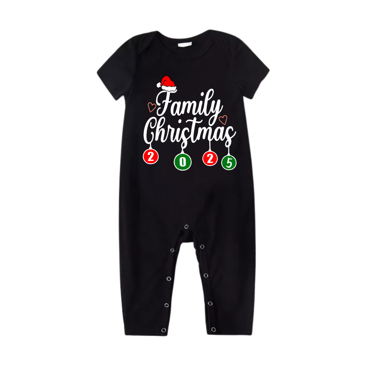 "Family Christmas" 2025 Letter Print Black Short Sleeve with Red & Black Plaid Pant Family Matching Pajamas
